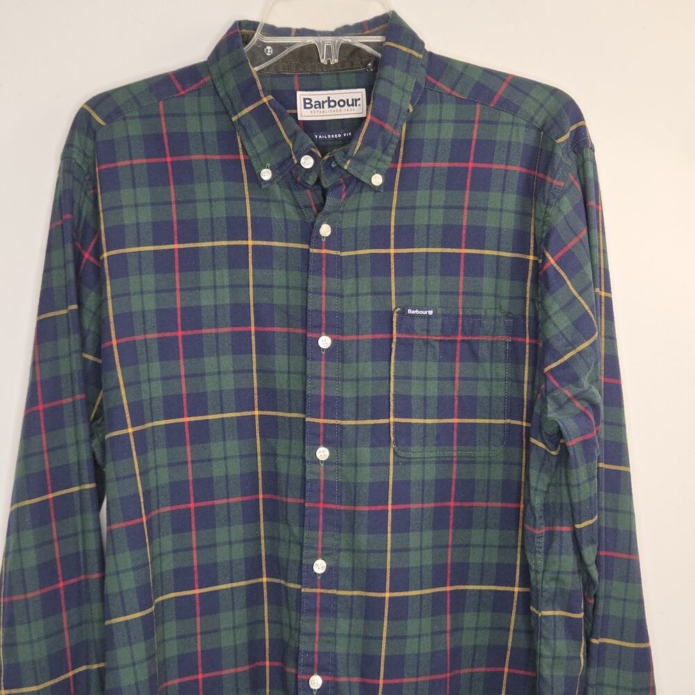 Barbour Shirt Mens M Tailored Fit Green Tartan Plaid Flannel L/S GN51
